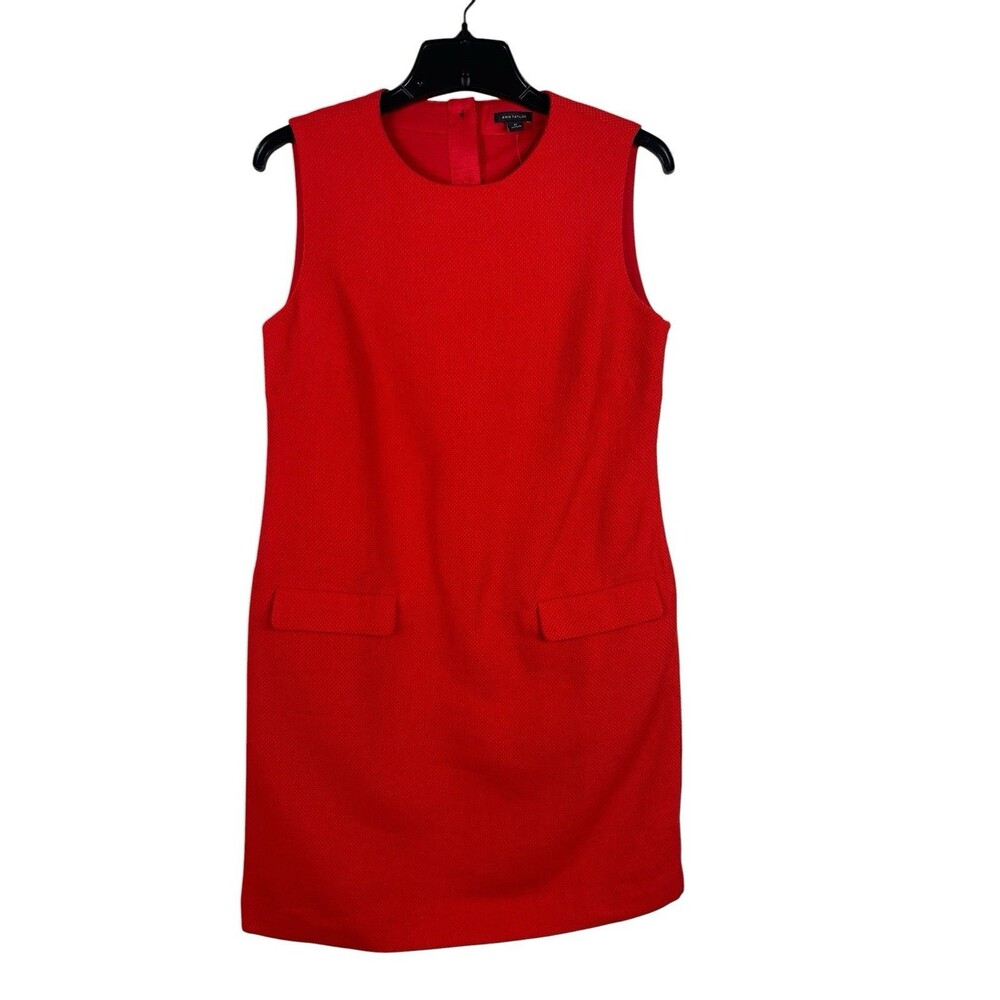 Ann Taylor Red Orange Sheath Dress 4P Textured Sleeveless Mod Career Retro NWT